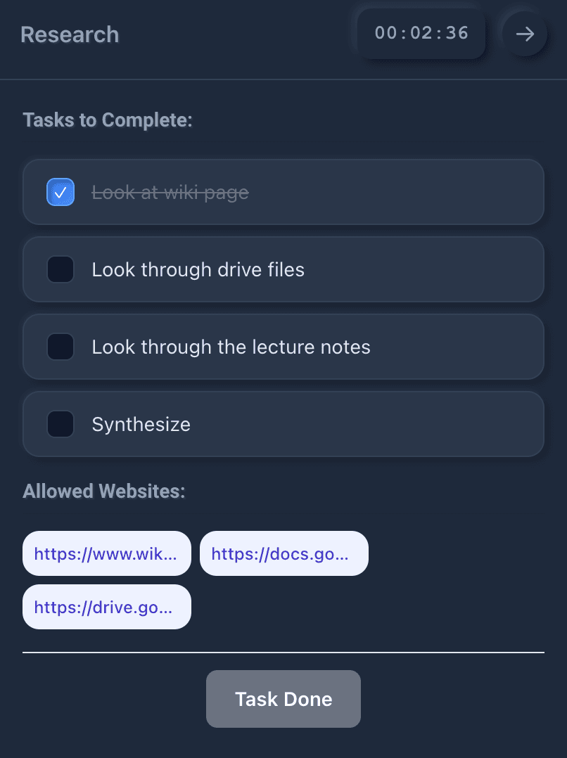 Distravo's always-visible task overlay